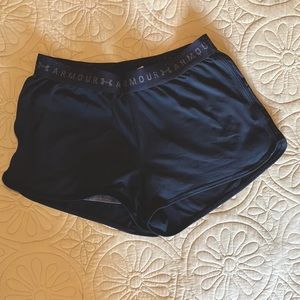 Armour small womens athletic shorts black with gray short underneath. Gent. Used